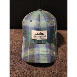 Eddie Bauer Green/Blue Flannel Leather Strap with Buckle Hat